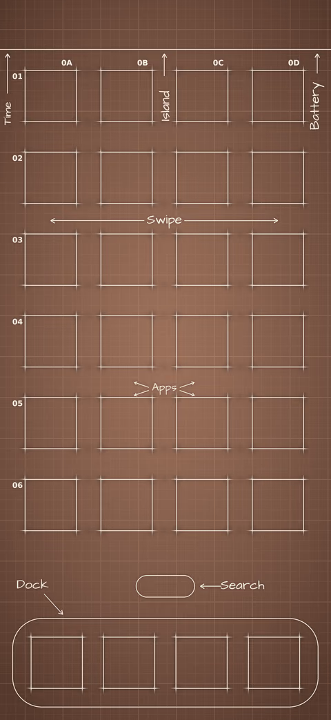 Mocha Mousse Home Screen wallpaper: blueprint squares laid out behind the app grid and dock.